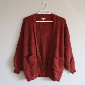 Debut Womens Sz S Red Open Front Light Knit Comfy Bell Sleeve Cardigan Sweater